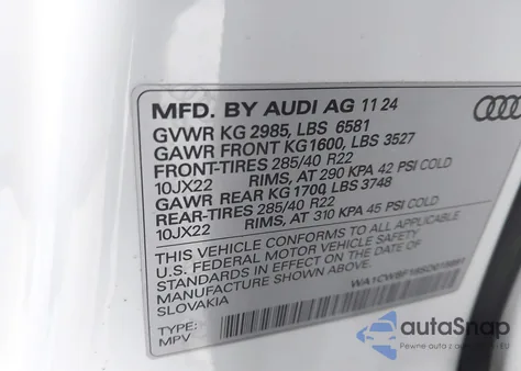 2025 Audi Sq8 Prestige 4.0 Tfsi Quattro z USA, uszkodzony, nr VIN WA1CWBF19SD015691